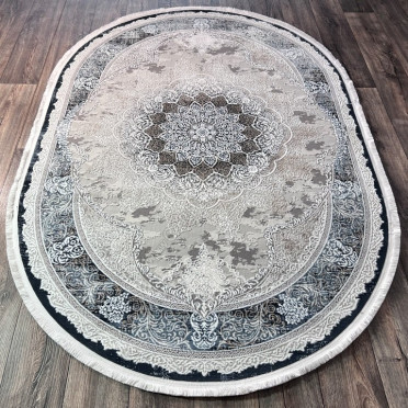 Турецкий ковер овальный Atlantik Hali Deco 27257A (Полиэстер, бежевый, темно-серый)